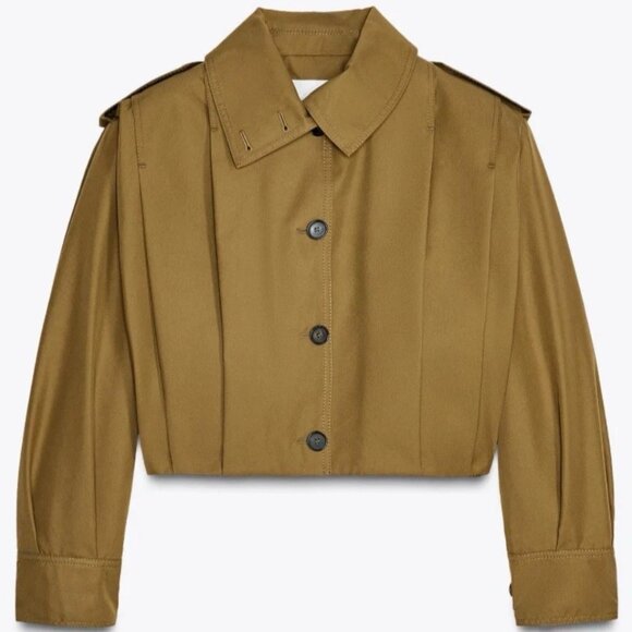 ZARA  ZW COLLECTION PLEATED JACKET OLIVE GREEN 3194/545 SIZE L NWT - Picture 5 of 9